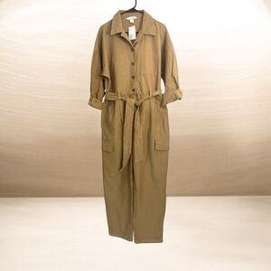 H&M Camel Utility Jumpsuit Button-Up Jumpsuit.M